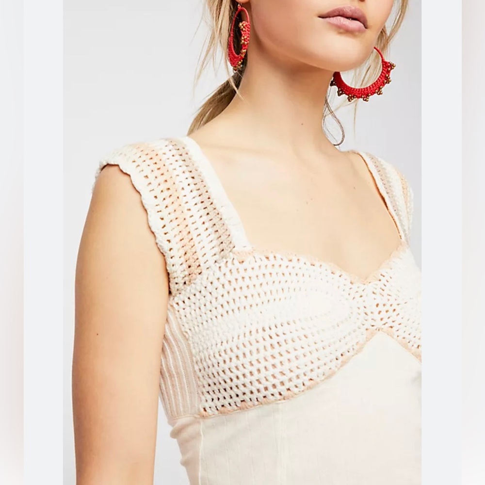 Free People Crochet Spun Sugar Top Ribbed Knit Hug Tank - Picture 1 of 8